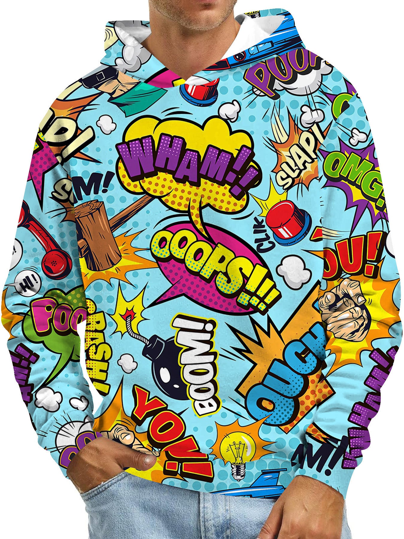 Digital Printing Without Pocket Trendy Pullover Hooded Sweater For Men