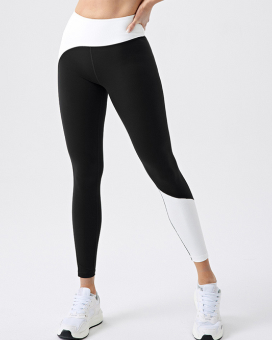 Eco-friendly recycled fabric contrast color yoga pants outdoor running and fitness leggings