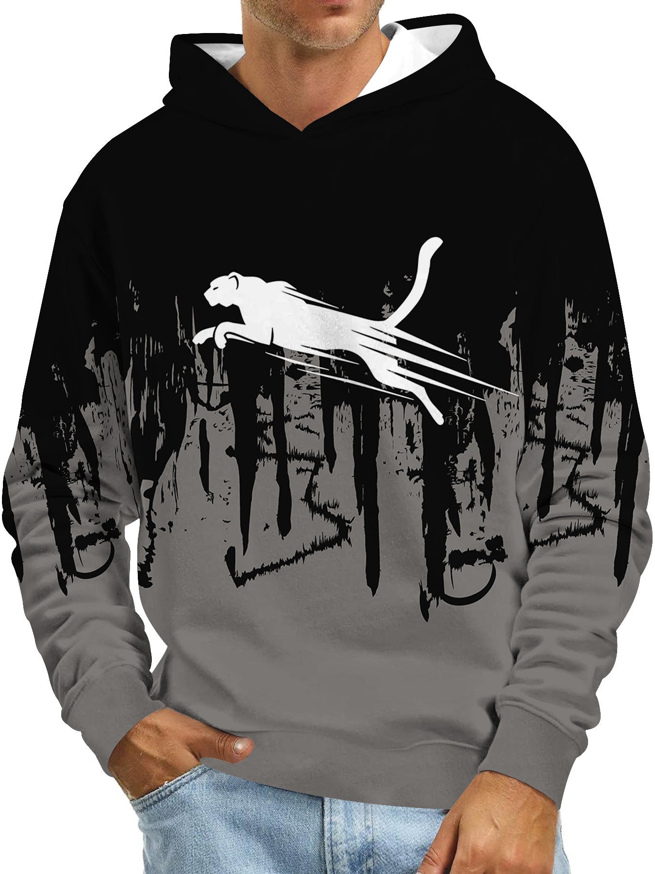 Digital Printing Without Pocket Trendy Pullover Hooded Sweater For Men