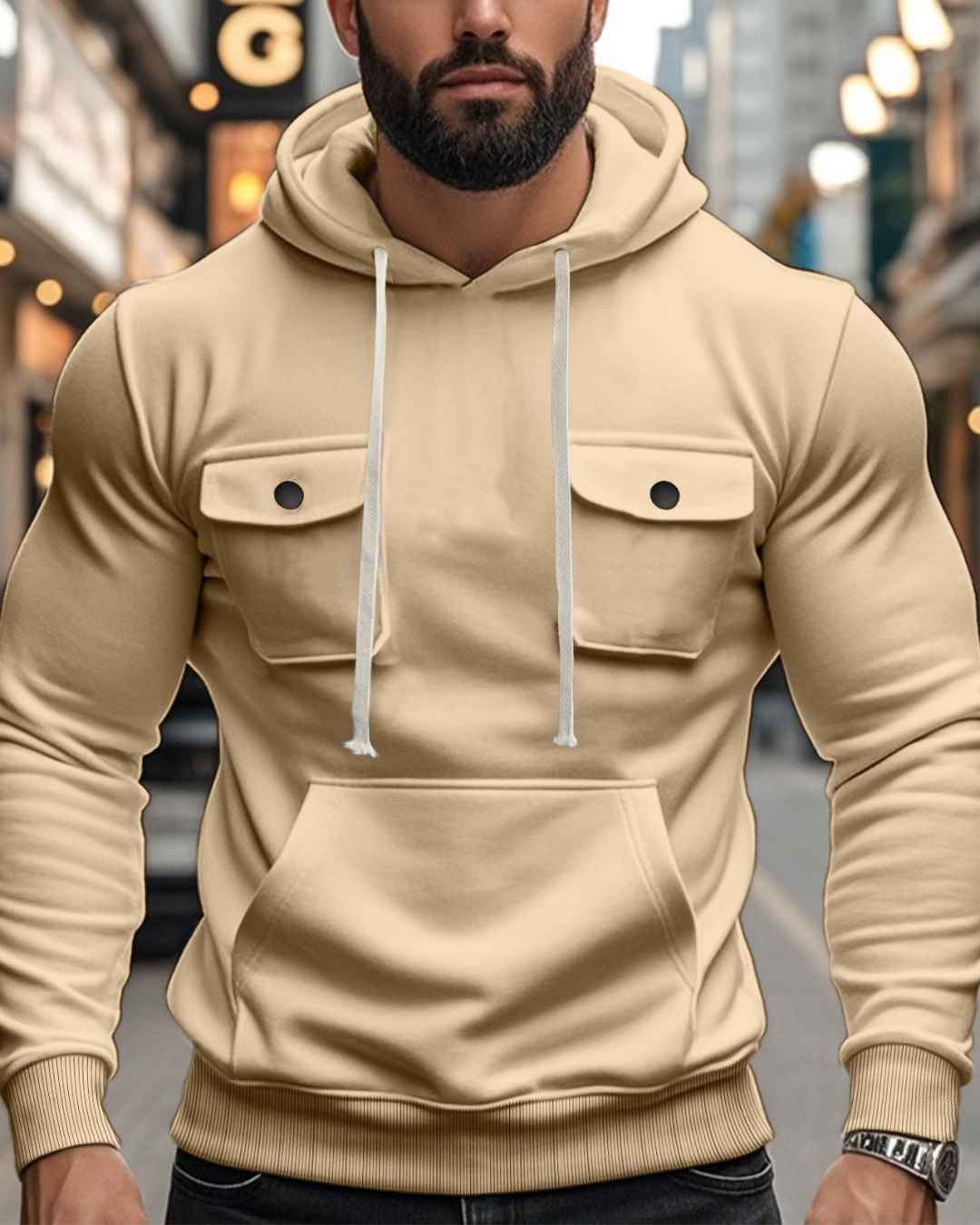 Workwear Multi-pocket Long Sleeve Solid Color Coat For Men
