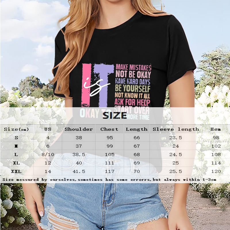 Women's Letter Print Round Neck T-Shirt Casual Short Sleeve Tee