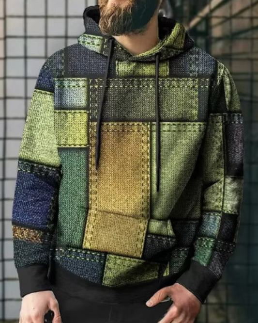 Splicing Plaid Printed Hooded Sweatshirt