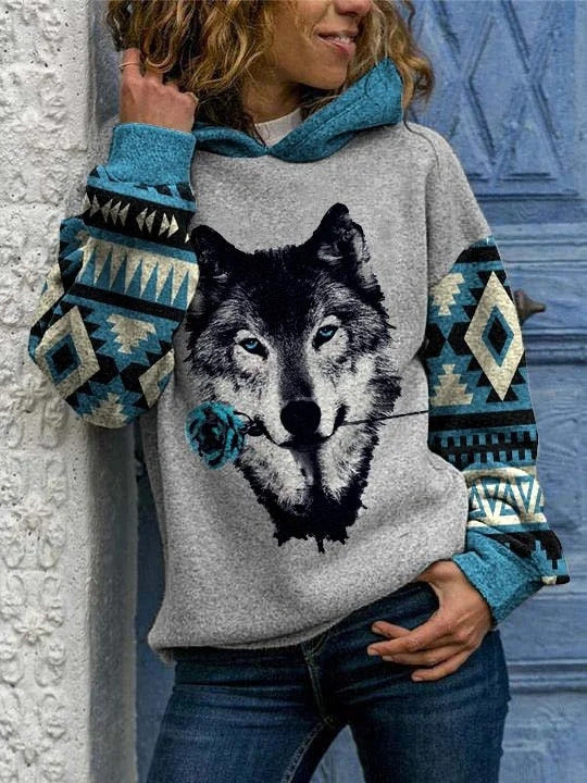 Women's Loose Casual And Comfortable Printed Long-sleeved Hooded Sweater