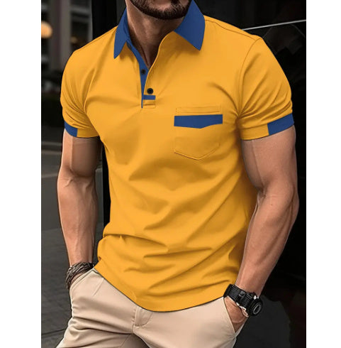 Men's Color Matching Pocket Polo Shirt Sports