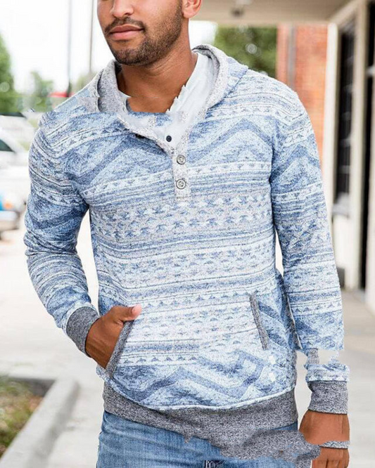 Men's Printed Casual Pullover Hooded Long Sleeve Sweatshirt