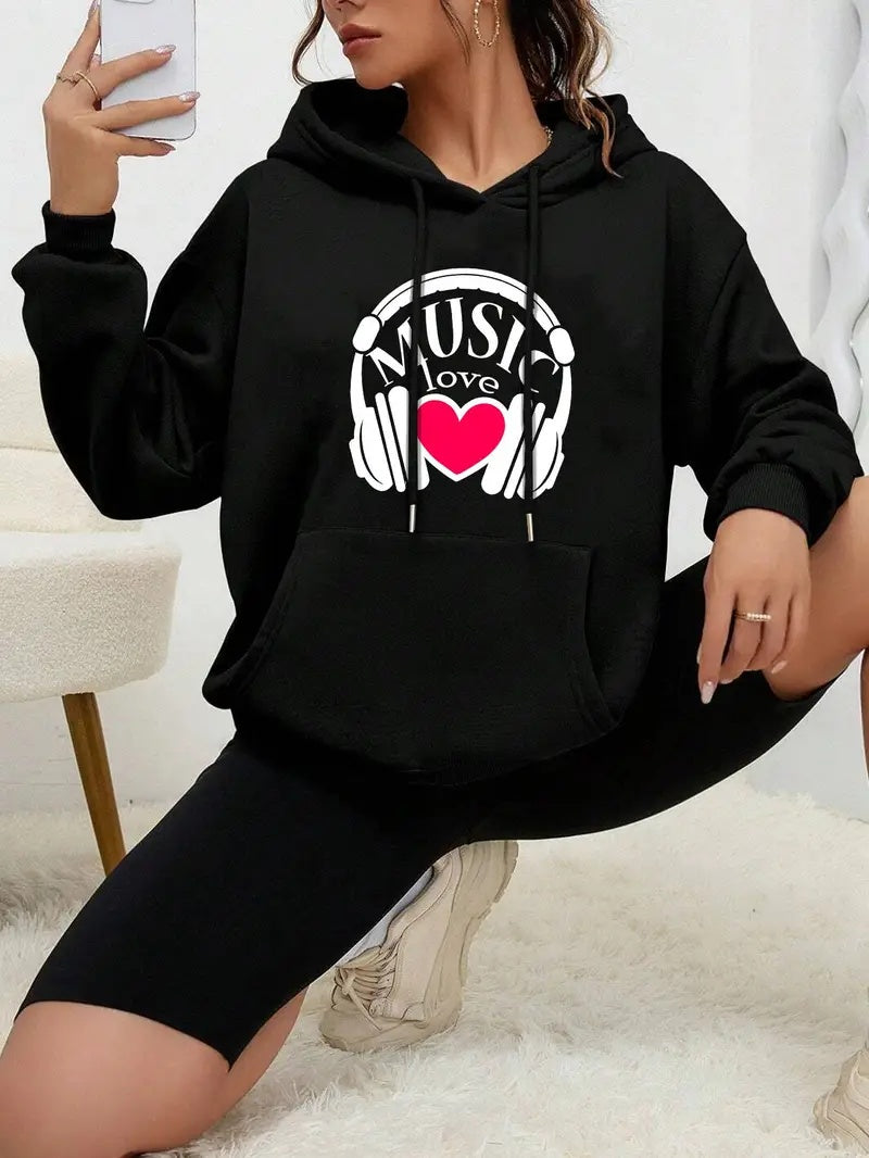 Women's music love Printed Hoodie