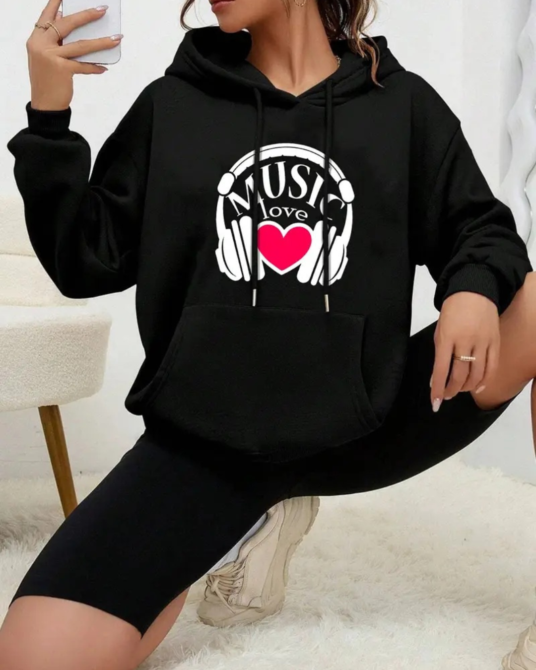 Women's music love Printed Hoodie