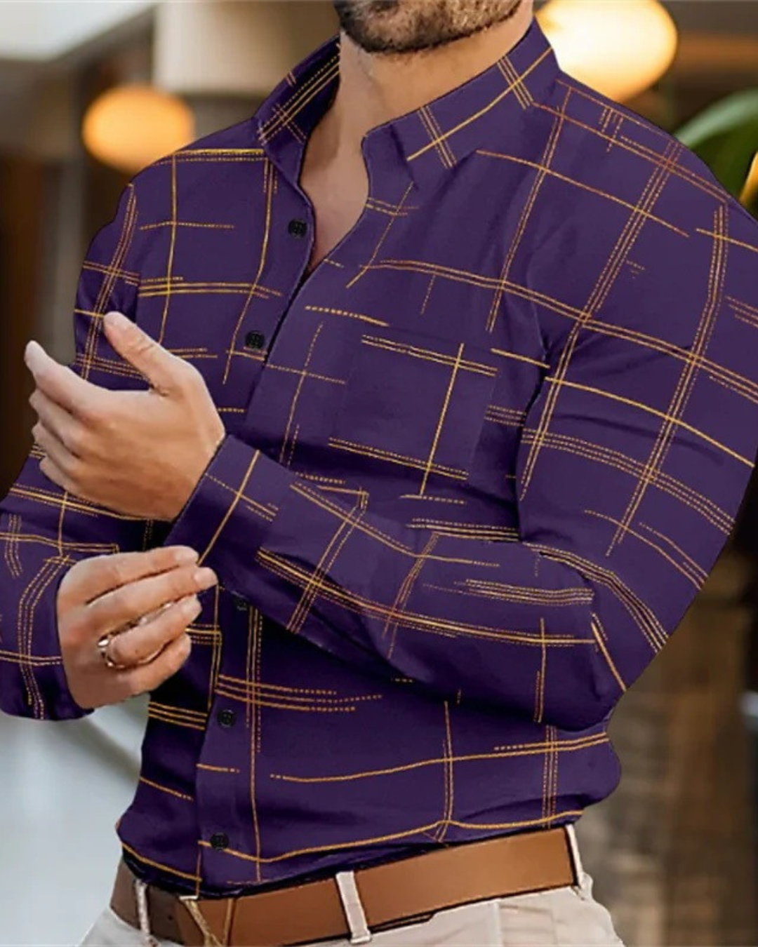 Spring And Autumn Solid Color Striped Shirt For Men