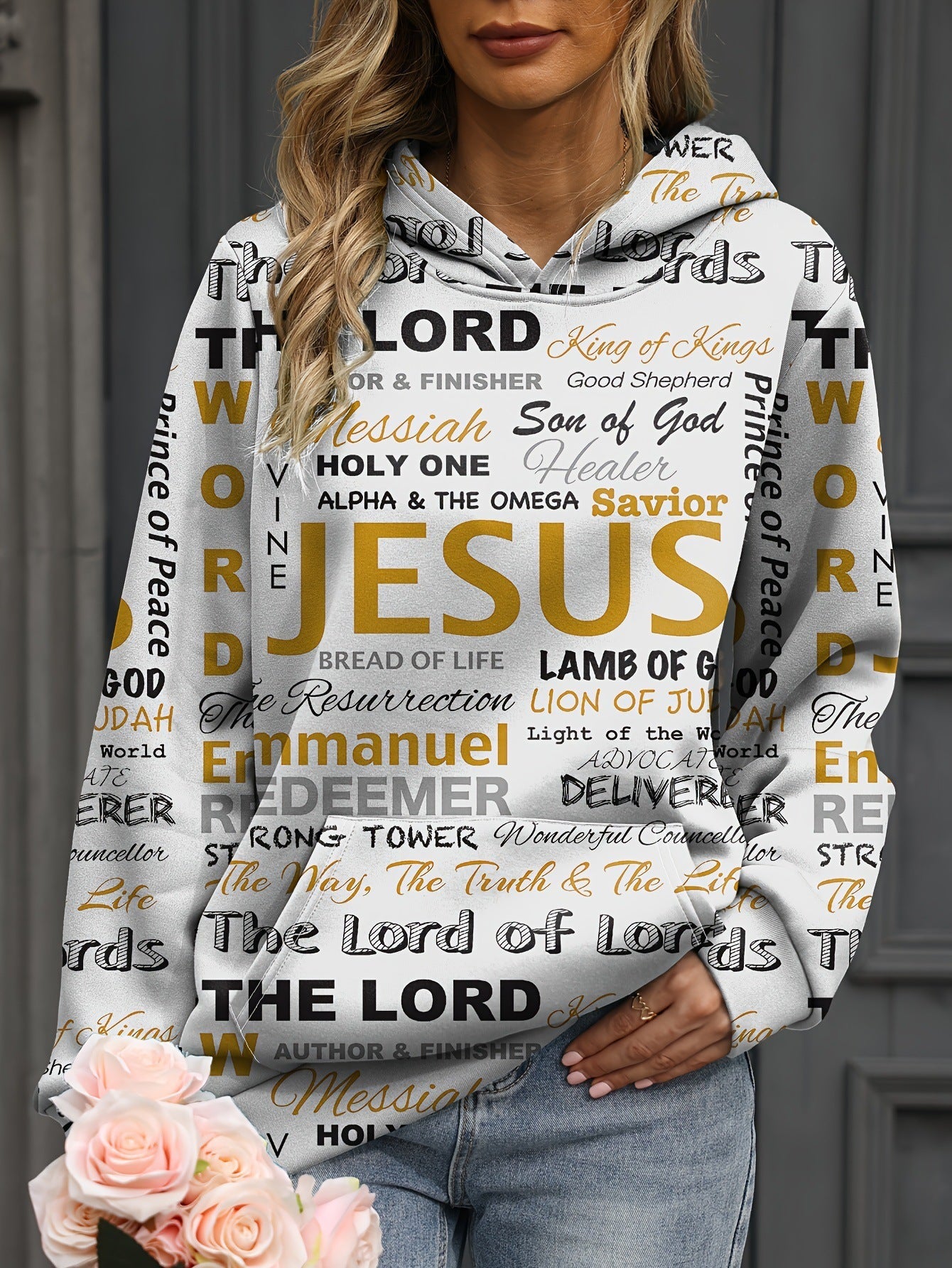 European And American Letter Print Hoodie Casual Kangaroo Pocket Long Sleeve Sweatshirt