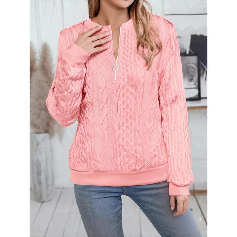 Women's Textured Half Zip Pullover Tops Casual Long Sleeve Crewneck Sweatshirts