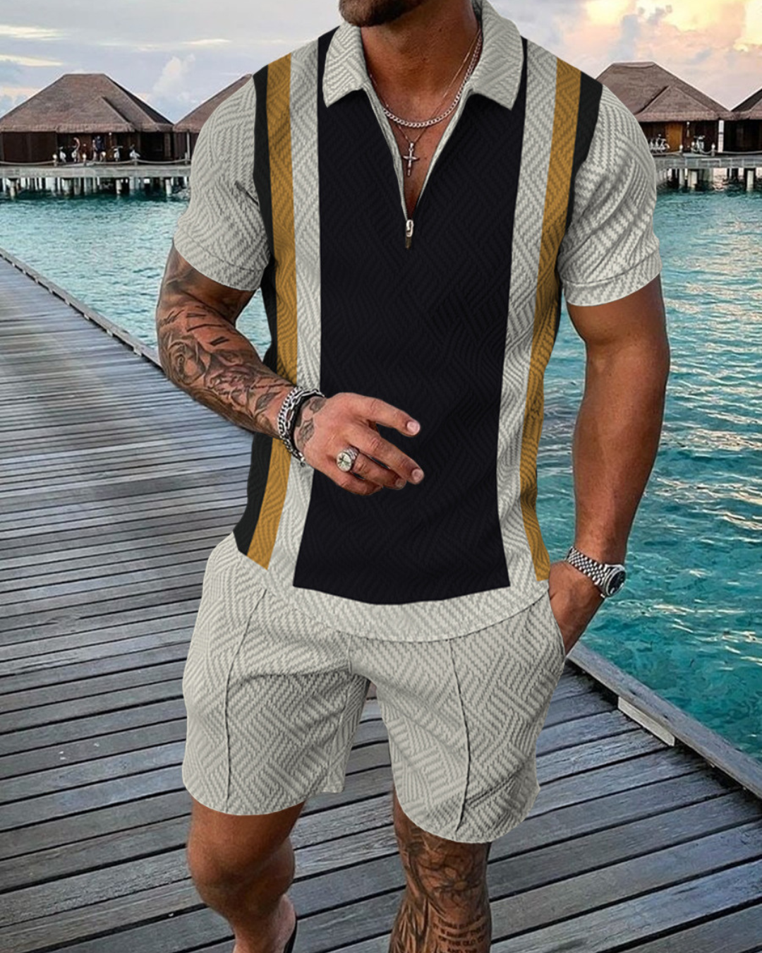 POLO Zip-up Lapel Shirt Short Sleeve Suit