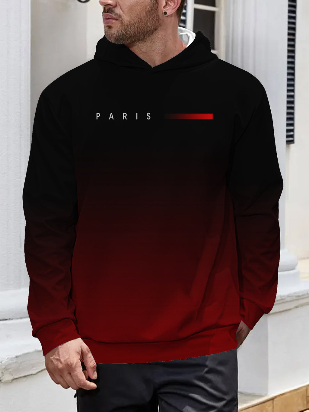 Digital Printing Without Pocket Trendy Pullover Hooded Sweater For Men