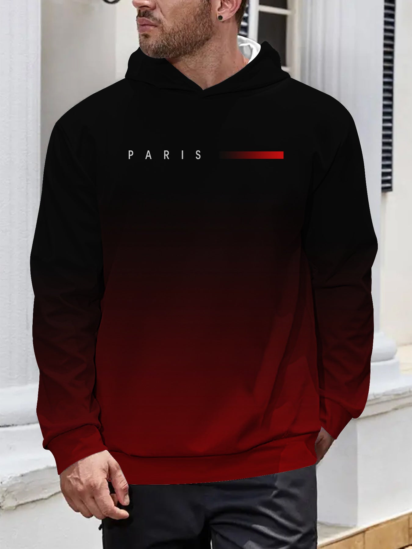 Digital Printing Without Pocket Trendy Pullover Hooded Sweater For Men