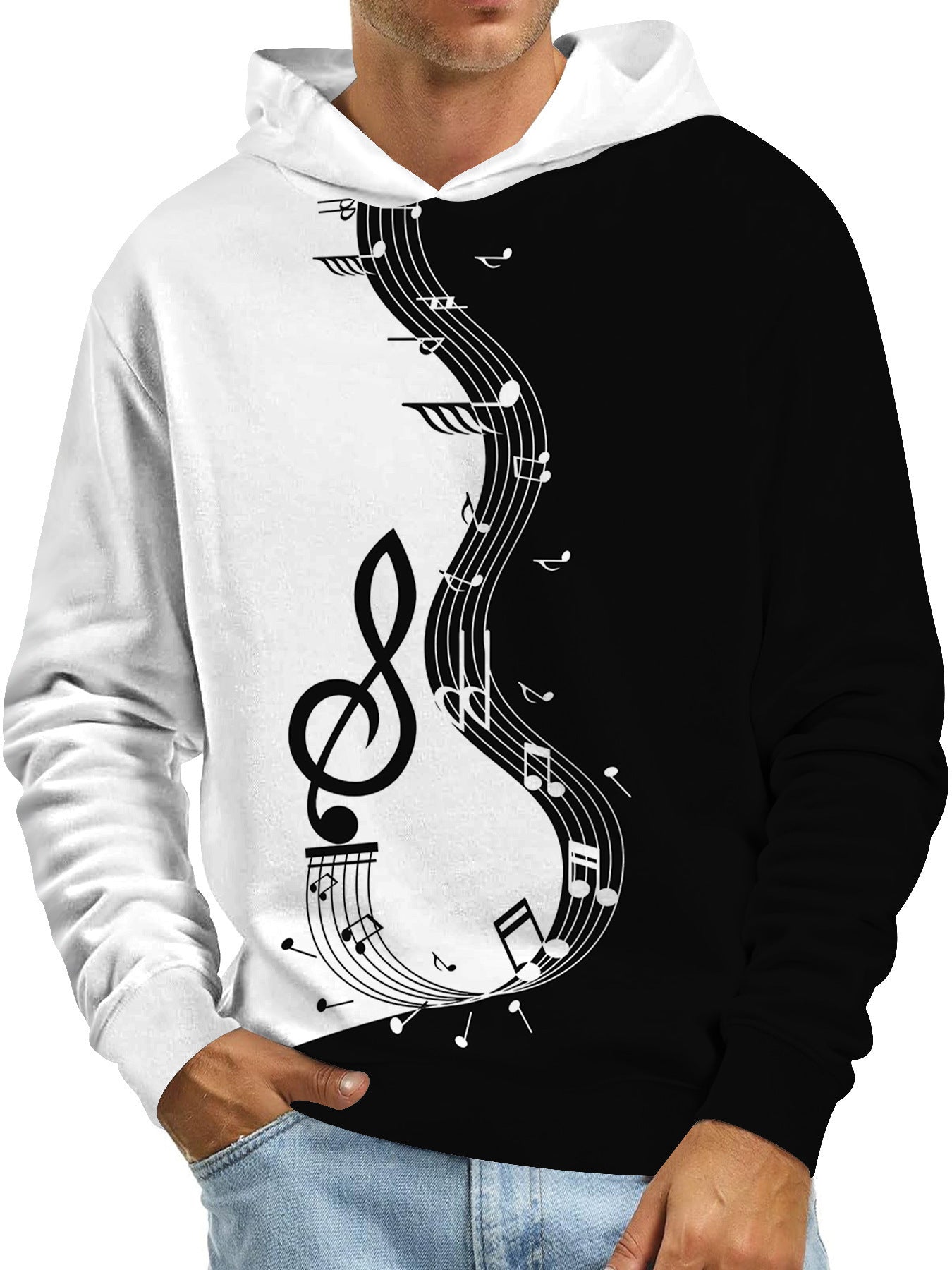 Digital Printing Without Pocket Trendy Pullover Hooded Sweater For Men