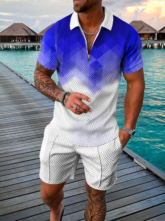 Polo Shirt Suit Men's Casual 3D Printed Polo Shirt Shorts