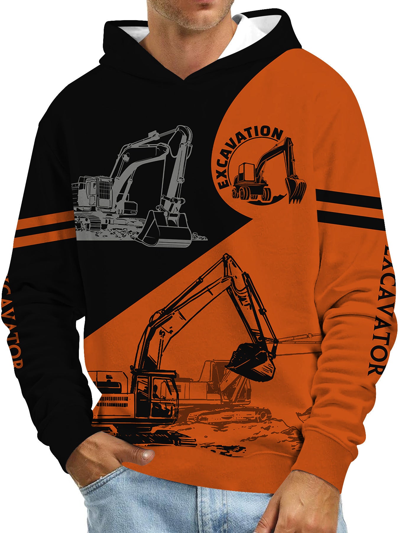 Digital Printing Without Pocket Trendy Pullover Hooded Sweater For Men