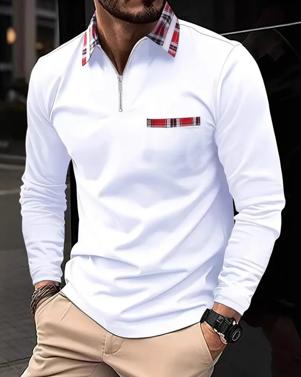 Men's Personalized 3d Digital Printing Long-sleeve Zipper Polo Shirt Top