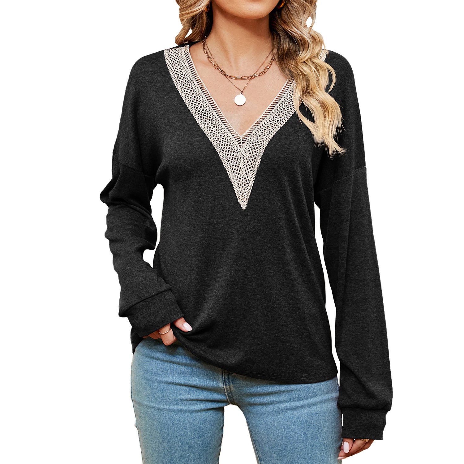 Women's Fashion Color Contrast Loose-fitting T-shirt Top