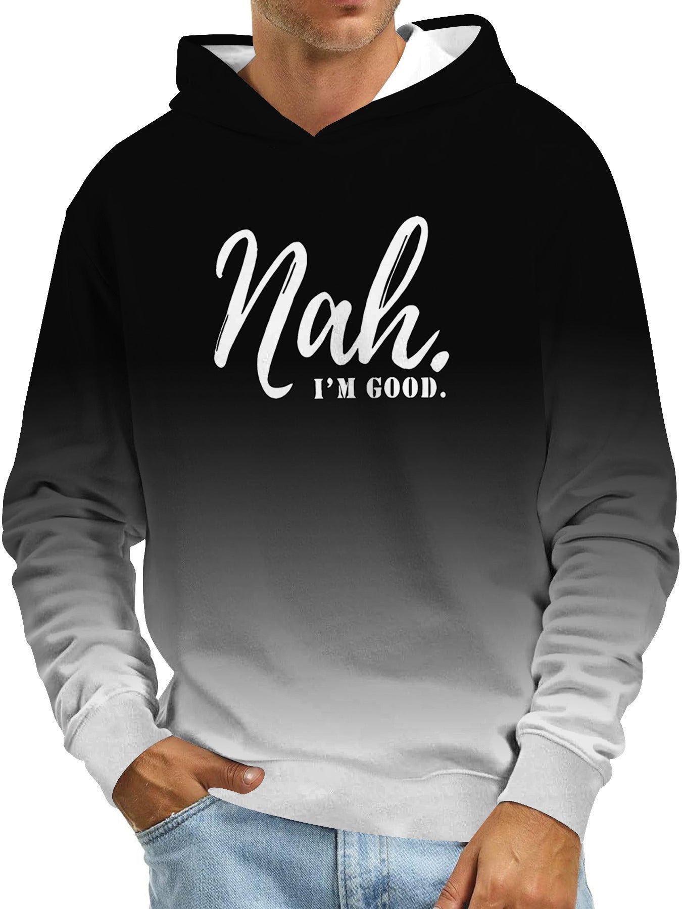 Digital Printing Without Pocket Trendy Pullover Hooded Sweater For Men