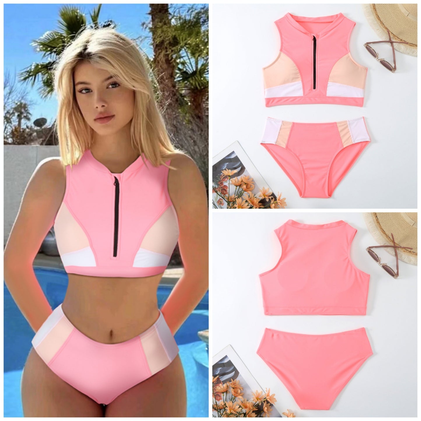 Sexy Color Matching High Waist Split Bikini Swimsuit