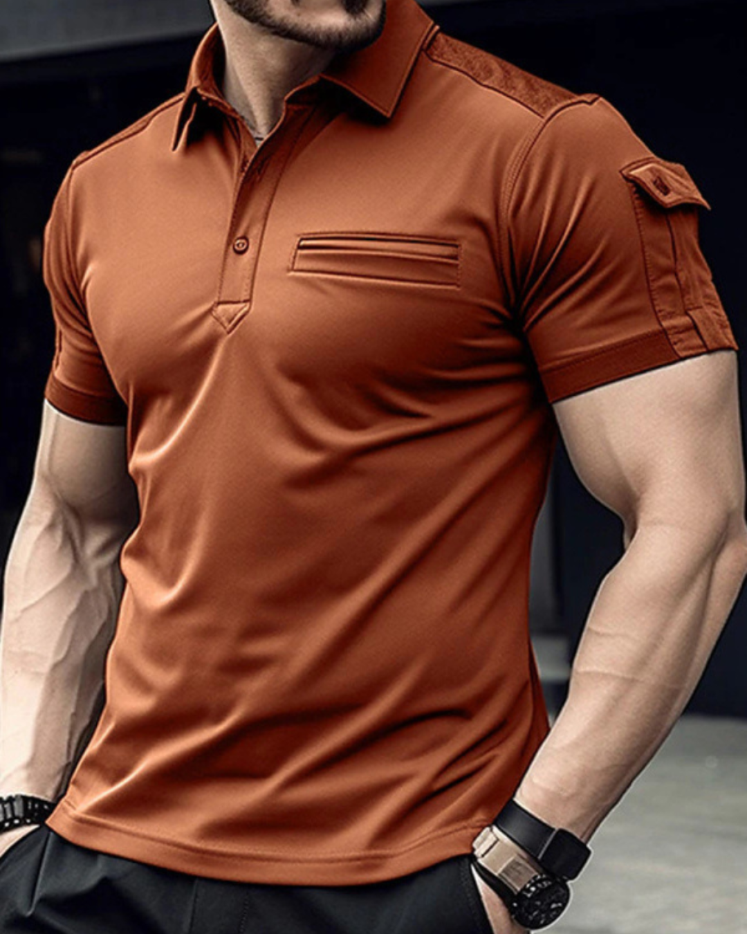 New POLO Shirt Pocket Men's Muscle Sports Polo Shirt