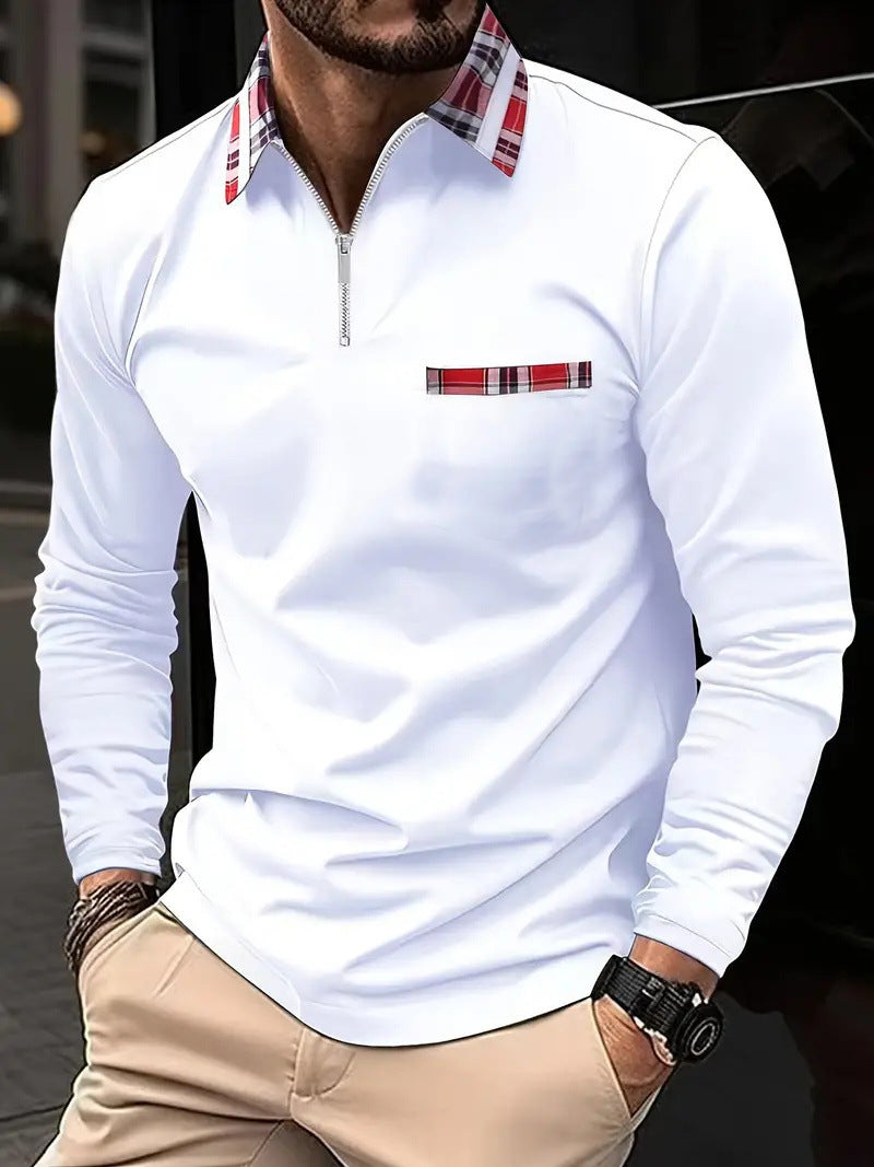 Men's Personalized 3d Digital Printing Long-sleeve Zipper Polo Shirt Top