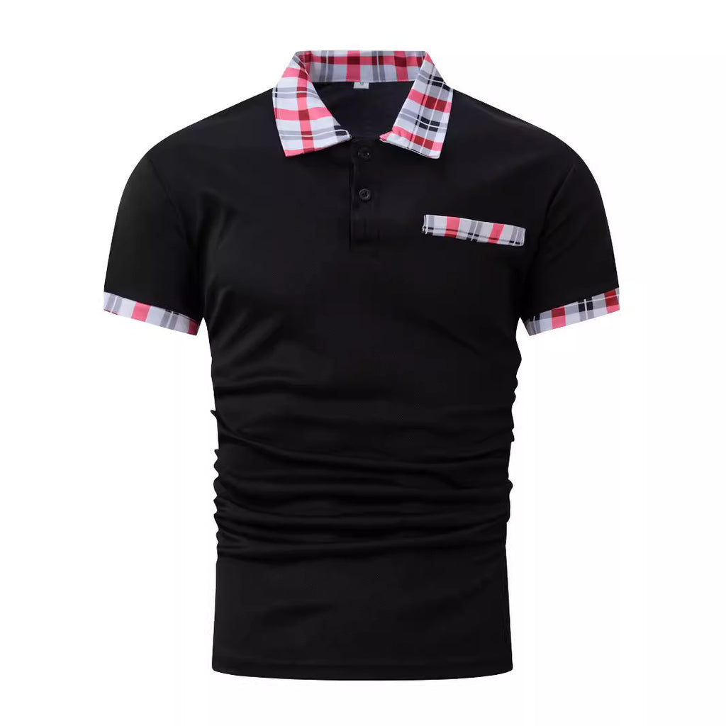 Plaid Collar Men's Solid Color Casual Polo Shirt