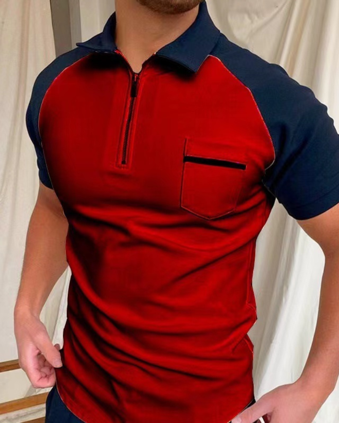 Leisure Collage Print Raglan Sleeve Lapel Collar Polo Shirt