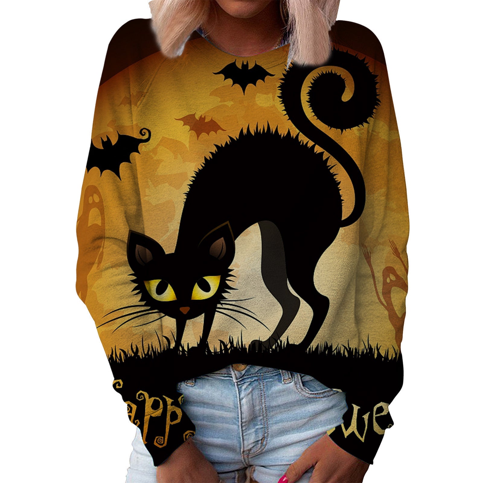Women's Top Halloween Main Body Printed Round Neck