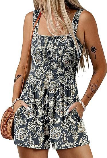 Flower Print Shorts Jumpsuit Summer Fashion Sleeveless Beach Bodysuit