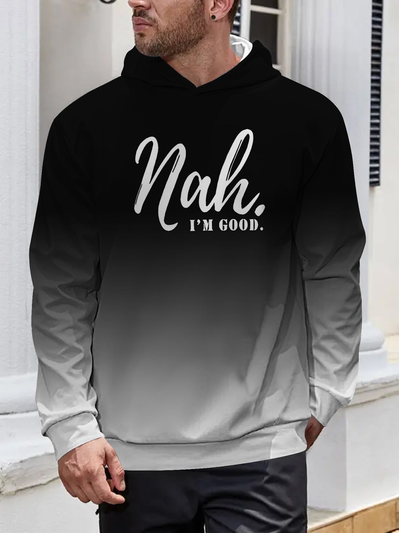 Digital Printing Without Pocket Trendy Pullover Hooded Sweater For Men