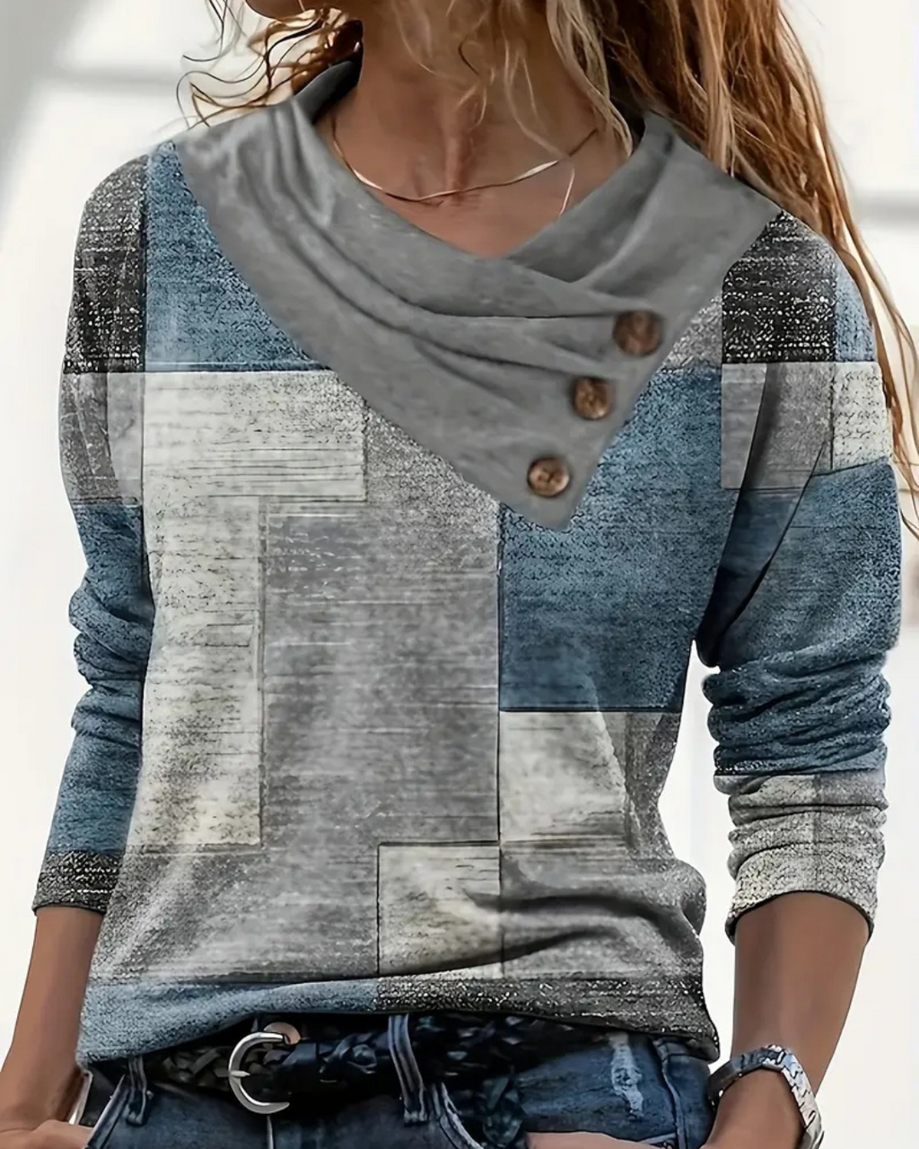 Spring-autumn New Checked Long-sleeved Top Casual Button-down T-shirt