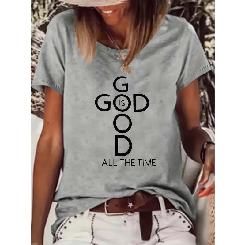 Women's Letter Print Short Sleeve T-Shirt - Casual Round Neck Summer Tee