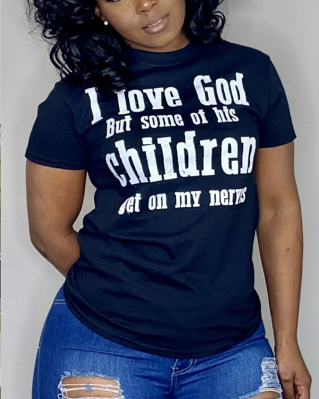 Printed Letters I Love God Round Neck Short Sleeve Ladies T-Shirt