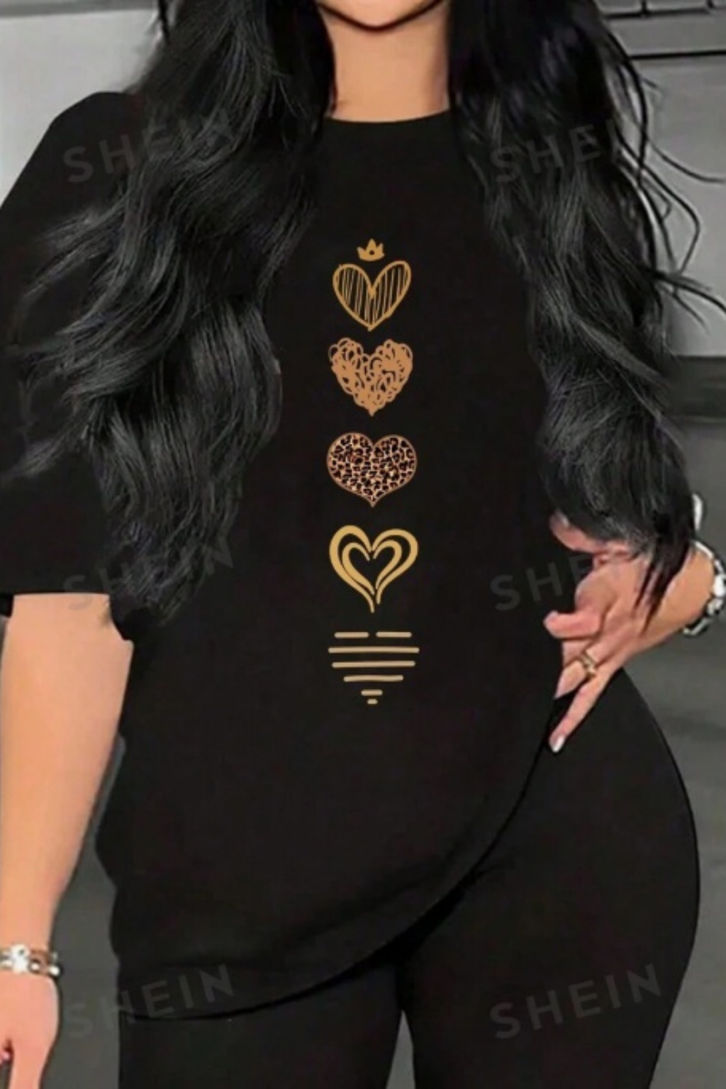 Women's Heart Print Short Sleeve T-Shirt Graphic Tees Women Tops