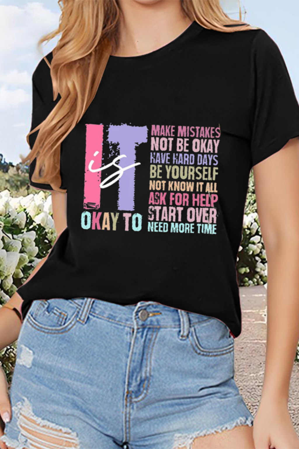 Women's Letter Print Round Neck T-Shirt Casual Short Sleeve Tee