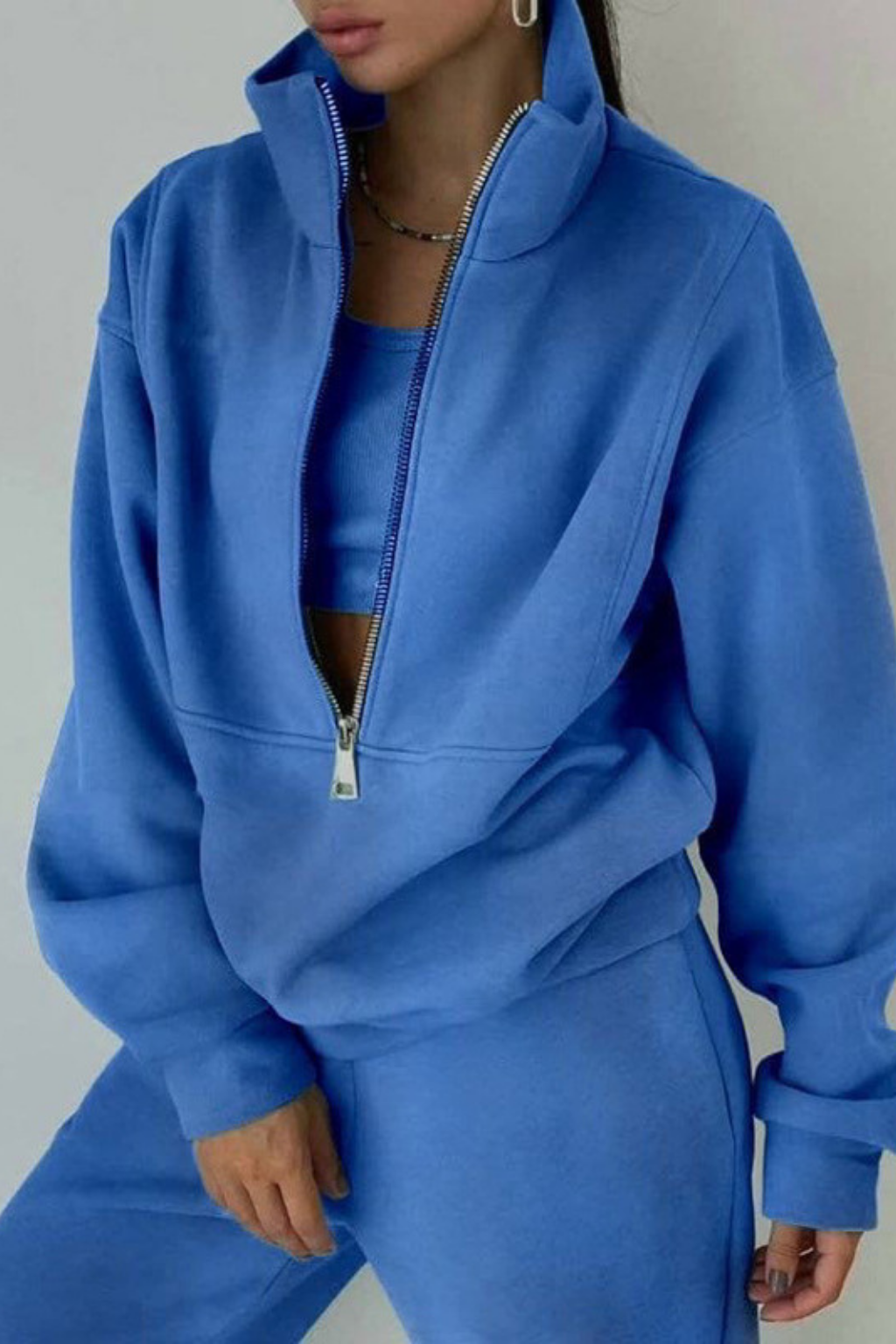 Women's 2-Piece Zip Neck Long Sleeve Sweatshirt & Slim Fit Pants Set - Sporty Streetwear Outfit For Fall&Winter