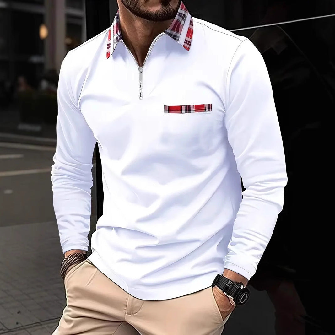 Men's Personalized 3d Digital Printing Long-sleeve Zipper Polo Shirt Top