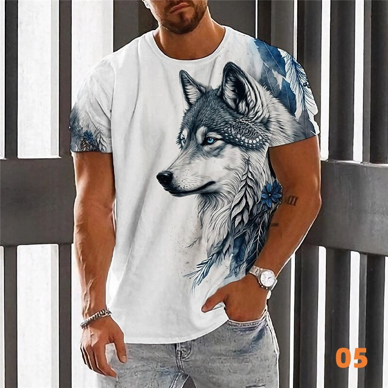 Wolf 3D Printed Round Neck Daily Sports Short Sleeve