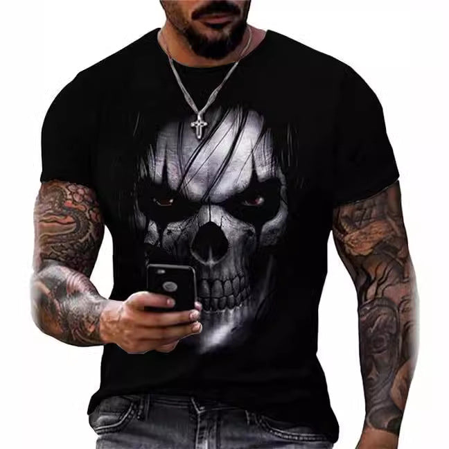 Printed Men's Short Sleeve Skull Head Round Neck T-shirt Hot Selling Short Sleeve