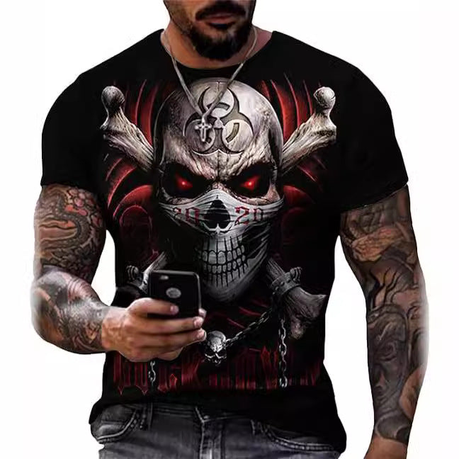 Printed Men's Short Sleeve Skull Head Round Neck T-shirt Hot Selling Short Sleeve