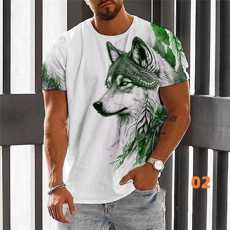 Wolf 3D Printed Round Neck Daily Sports Short Sleeve