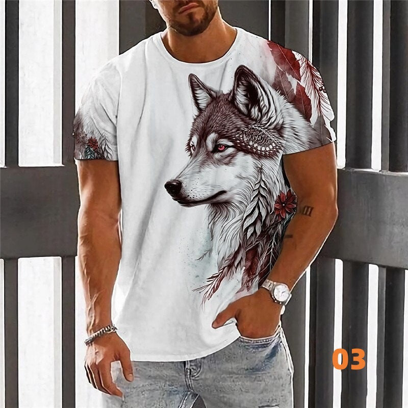 Wolf 3D Printed Round Neck Daily Sports Short Sleeve