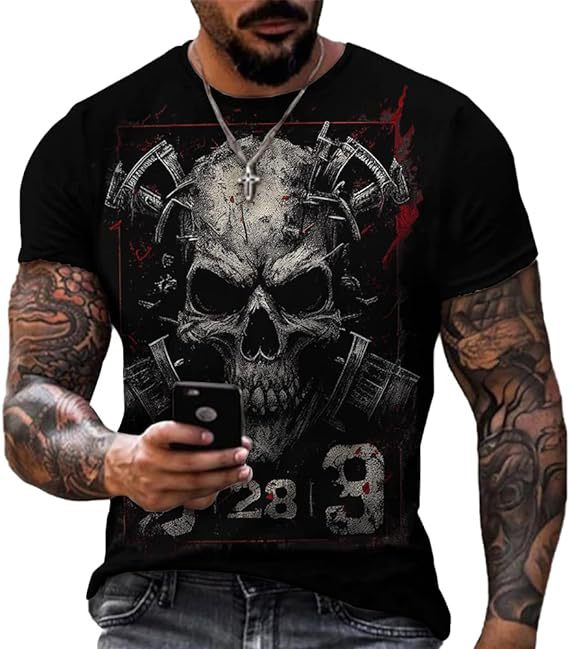 Printed Men's Short Sleeve Skull Head Round Neck T-shirt Hot Selling Short Sleeve