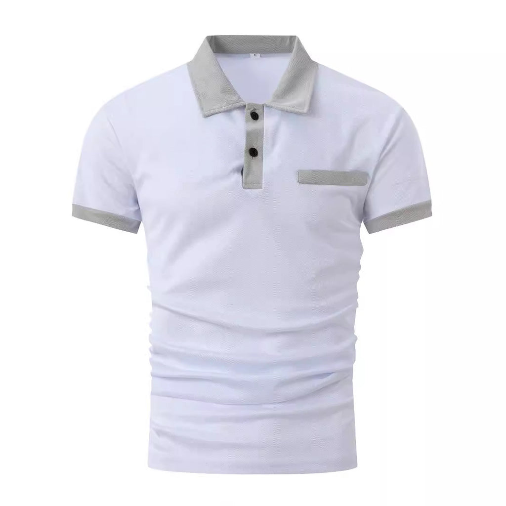 Plaid Collar Men's Solid Color Casual Polo Shirt
