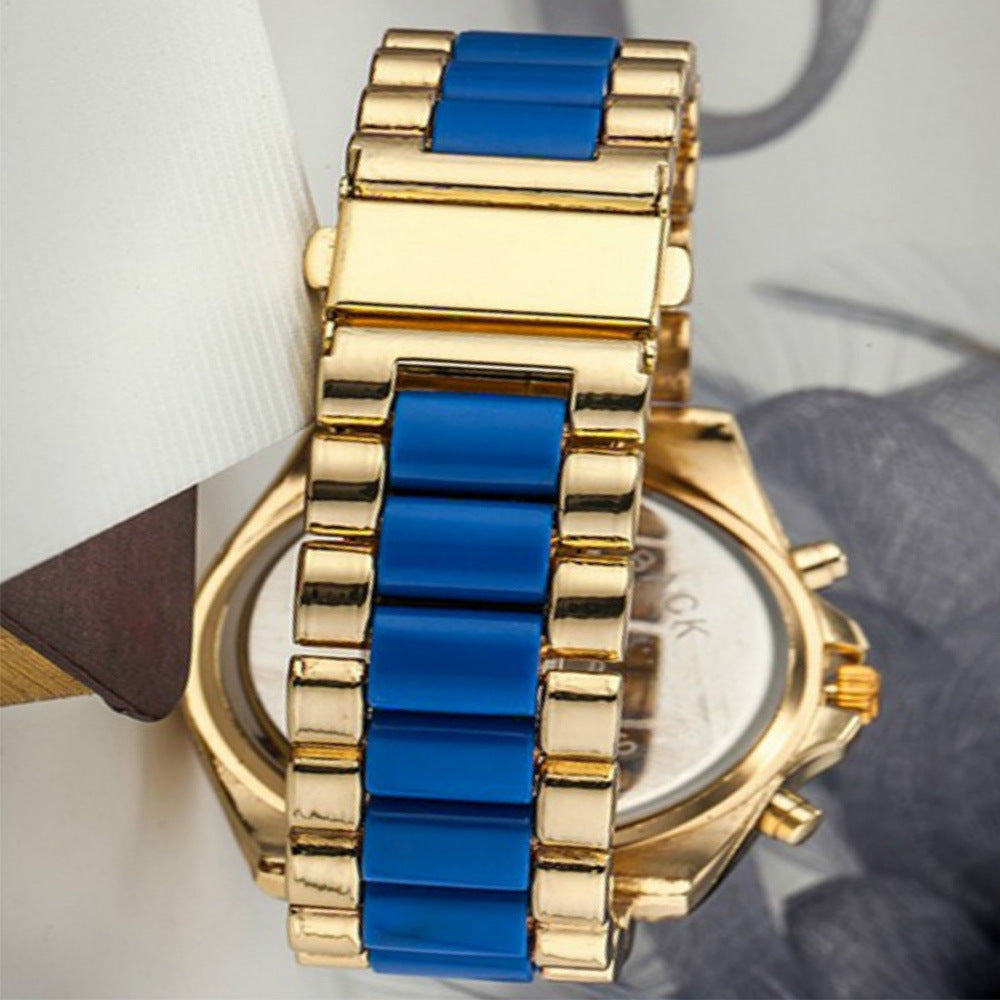 Fashion Simple Fake Three-eye Steel Belt Quartz Watch