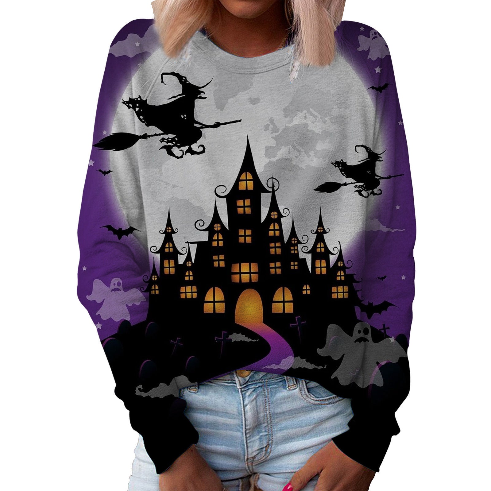 Women's Top Halloween Main Body Printed Round Neck