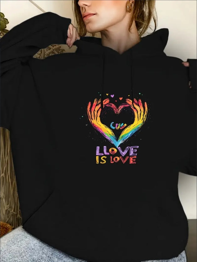 Ladies' Casual Printed Hoodie,  Sweatshirt, Fashionable Drawstring Pullover, Suitable For All Seasons, Suitable For Both Men And Women, Simple Design, Hooded Top, Christmas, Valentine's Day, Ne