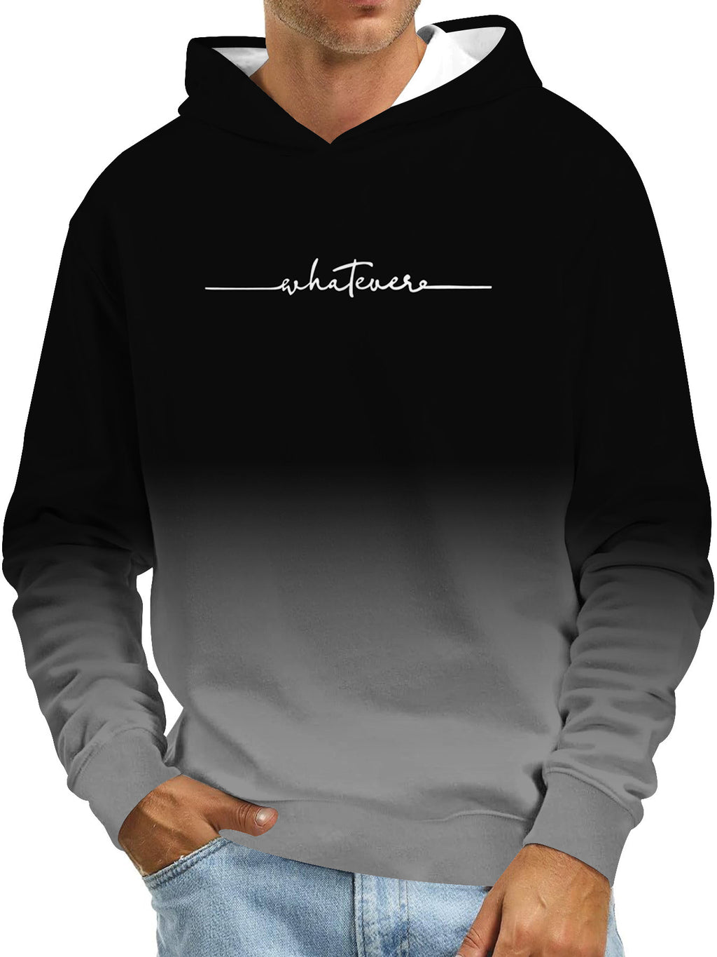 Digital Printing Without Pocket Trendy Pullover Hooded Sweater For Men