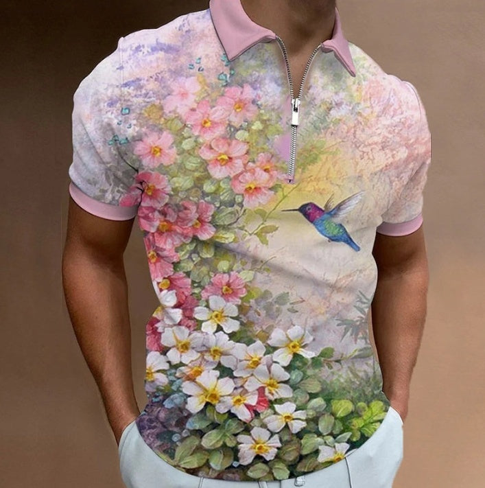 Zip Printed Men's Polo Shirt T-shirt